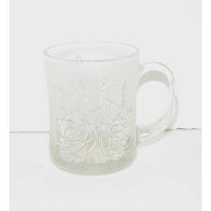 Vintage Pasari Livia Frosted Rose Pressed Glass Mug Indonesian